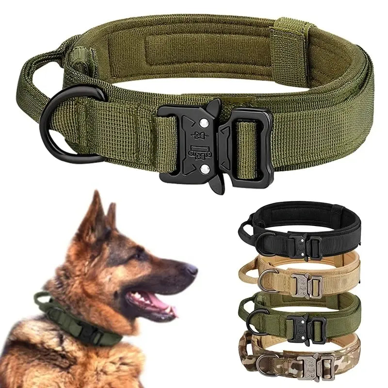 Collar táctico para perros con hebilla de metal para exteriores