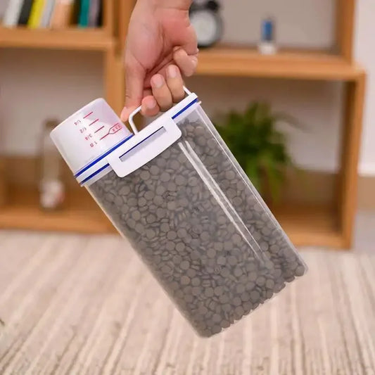 Tanque de almacenamiento de plástico para alimentos para mascotas de 1,5 kg/2 kg con recipiente medidor